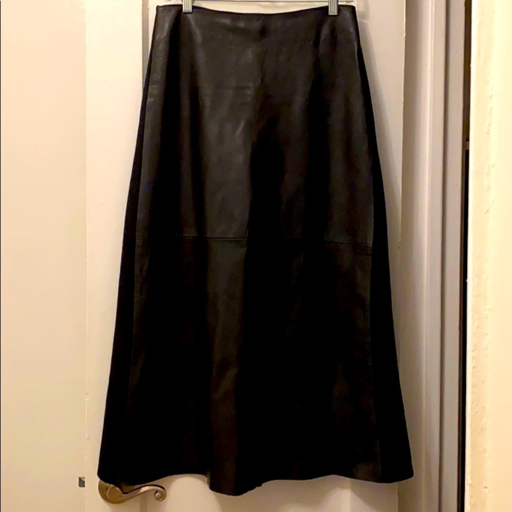 Black leather & wool skirt